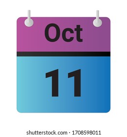 Icono plano 11 de octubre Indicado con morado, azul y negro. Ilustración vectorial.