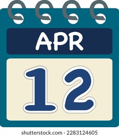 Flat icon calendar 12 of Apr. Date, day and month. Vector illustration . Blue teal green color banner. 12 Apr. 12th of Apr.