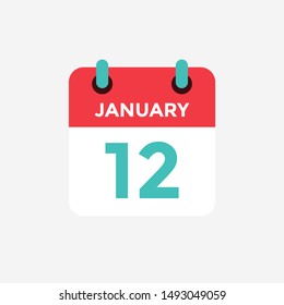 Flat icon calendar 12 January. Date, day and month. Vector illustration.