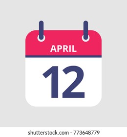 Flat icon calendar 12th of April isolated on gray background. Vector illustration.