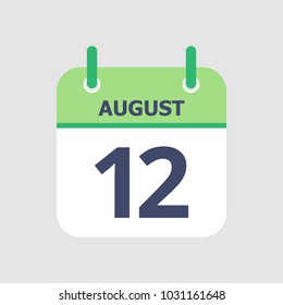 Flat icon calendar 12th of August isolated on gray background. Vector illustration.