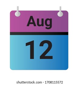 Flat icon calendar 12th of August Indicated with purple,blue & black. Vector illustration.