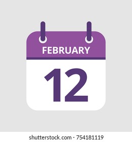 Flat icon calendar 12th of February isolated on gray background. Vector illustration.