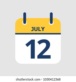 Flat icon calendar 12th of July isolated on gray background. Vector illustration.