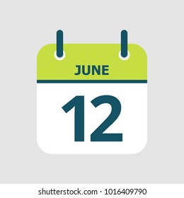 Flat icon calendar 12th of June isolated on gray background. Vector illustration.