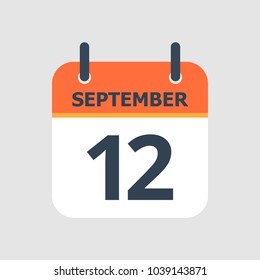 Flat icon calendar 12th of September isolated on gray background. Vector illustration.
