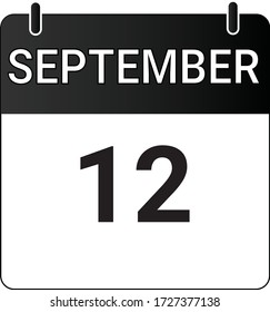 El calendario de iconos planos del 12 de septiembre se indica con blanco y negro. Ilustración vectorial.