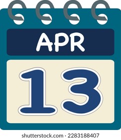 Flaches Symbol Kalender 13 vom April Datum, Tag und Monat. Vektorgrafik . Blaugrün-Farbbanner. 13. April 13. April