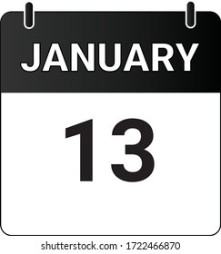 Icono plano 13 de enero indicado con blanco y negro. Ilustración vectorial.