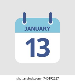 Flat icon calendar 13th of January isolated on gray background. Vector illustration.