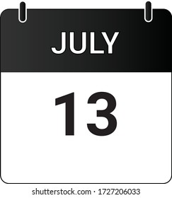 Flat Icon Kalender 13. Juli angezeigt mit weiß & schwarz. Vector-Abbildung.