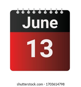 Flat icon calendar 13th of June isolated on gray background. Vector illustration.