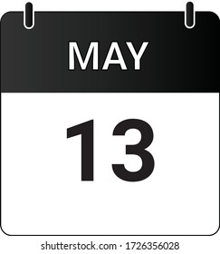 El calendario de iconos planos del 13 de mayo se indica con blanco y negro. Ilustración vectorial.