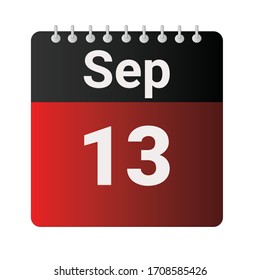 Icono plano 13 de septiembre indicado con rojo y negro. Ilustración vectorial.