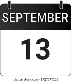 El calendario de iconos planos del 13 de septiembre se indica con blanco y negro. Ilustración vectorial.