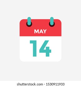 Flat icon calendar 14 of May. Date, day and month. Vector illustration.