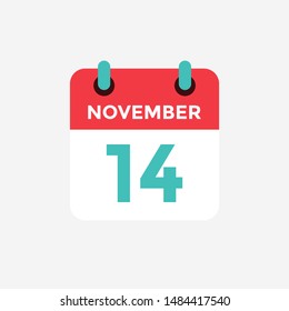 Flat icon calendar 14 November. Date, day and month. Vector illustration.