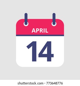 Flat icon calendar 14th of April isolated on gray background. Vector illustration.