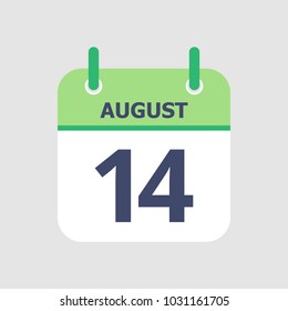 Flat icon calendar 14th of August isolated on gray background. Vector illustration.