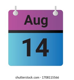 Flat icon calendar 14th of August Indicated with purple,blue & black. Vector illustration.