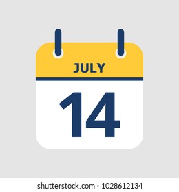 Flat icon calendar 14th of July isolated on gray background. Vector illustration.
