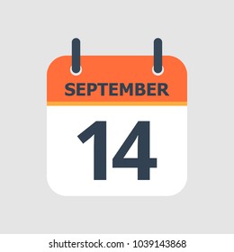 Flat icon calendar 14th of September isolated on gray background. Vector illustration.