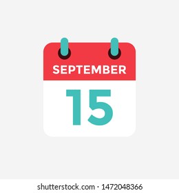 Flat icon calendar, 15 September. Date, day and month. Vector illustration.
