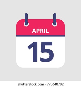 Flat icon calendar 15th of April isolated on gray background. Vector illustration.