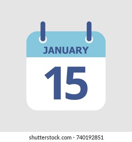 Flat icon calendar 15th of January isolated on gray background. Vector illustration.