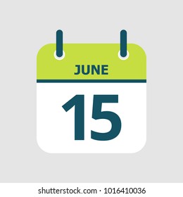 Flat icon calendar 15th of June isolated on gray background. Vector illustration.