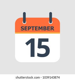 Flat icon calendar 15th of September isolated on gray background. Vector illustration.