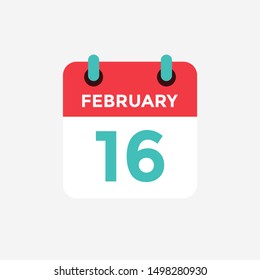 Flat icon calendar 16 of February. Date, day and month. Vector illustration.