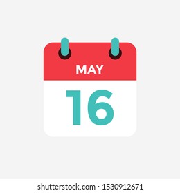 Flat icon calendar 16 of May. Date, day and month. Vector illustration.