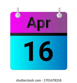 Icono plano calendario 16 de Abril soltado en fondo gris. Ilustración vectorial.