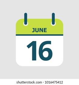 Flat icon calendar 16th of June isolated on gray background. Vector illustration.