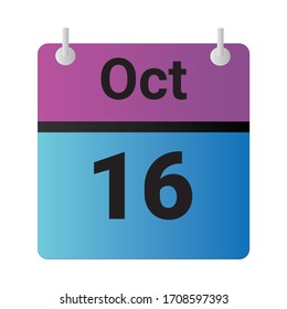 Flat icon calendar 16th of October Indicated with purple,blue & black. Vector illustration.