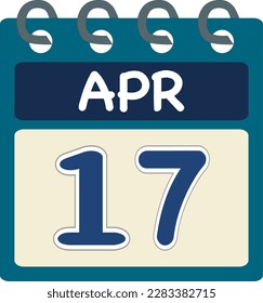 Flat icon calendar 17 of Apr. Date, day and month. Vector illustration . Blue teal green color banner. 17 Apr. 17th of Apr.