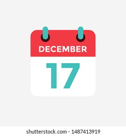 Flat icon calendar 17 December. Date, day and month. Vector illustration.