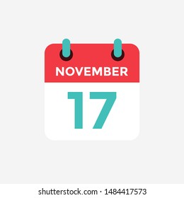 Flat icon calendar 17 November. Date, day and month. Vector illustration.