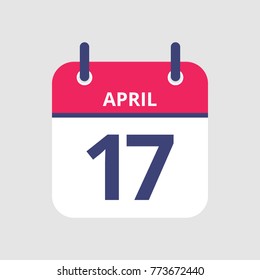 Flat icon calendar 17th of April isolated on gray background. Vector illustration.