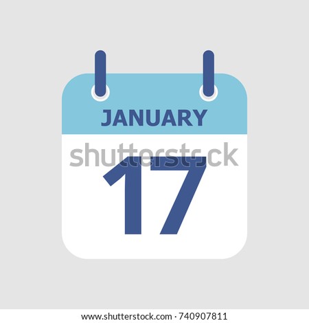 Flat icon calendar 17th of January isolated on gray background. Vector illustration.