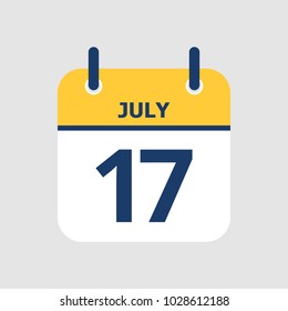 Flat icon calendar 17th of July isolated on gray background. Vector illustration.