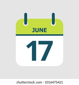 Flat icon calendar 17th of June isolated on gray background. Vector illustration.