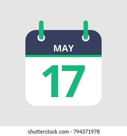 Flat icon calendar 17th of May isolated on gray background. Vector illustration.