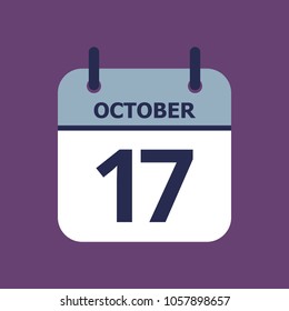 Flat icon calendar 17th of October solated on gray background. Vector illustration.