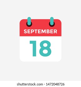Flat icon calendar, 18 September. Date, day and month. Vector illustration.