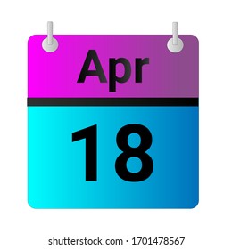 Flat icon calendar 18th of April solated on gray background. Vector illustration.