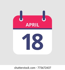 Flat icon calendar 18th of April isolated on gray background. Vector illustration.