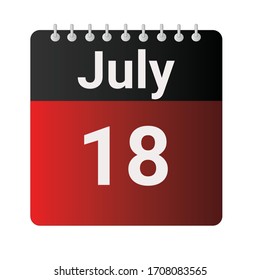Flat icon calendar 18th of July indicated with red & black. Vector illustration.
