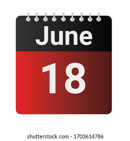 Flat icon calendar 18th of June isolated on gray background. Vector illustration.